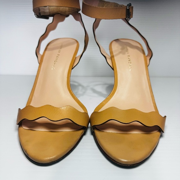 Loeffler Randall Piper Scalloped Tan Wedge Sandals Size 8 1/2